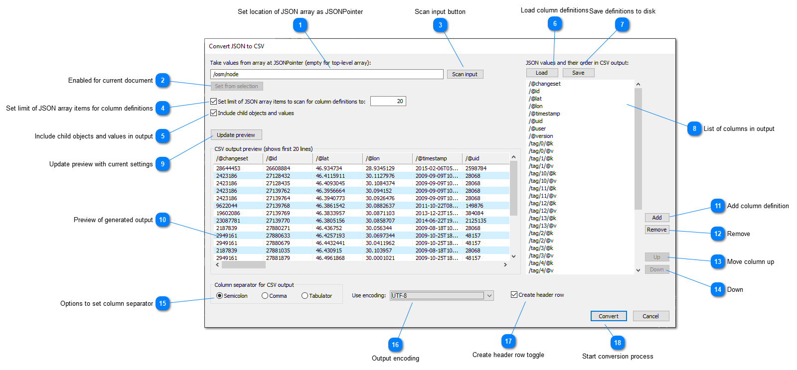 JSONBuddy for Windows Convert JSON to CSV dialog